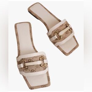 Designer Inspired Monogram with Horsebit Slide Sandals